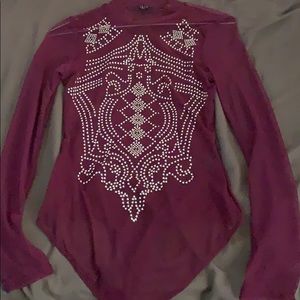 Iris Burgundy Bodysuit Mesh with rhinestones